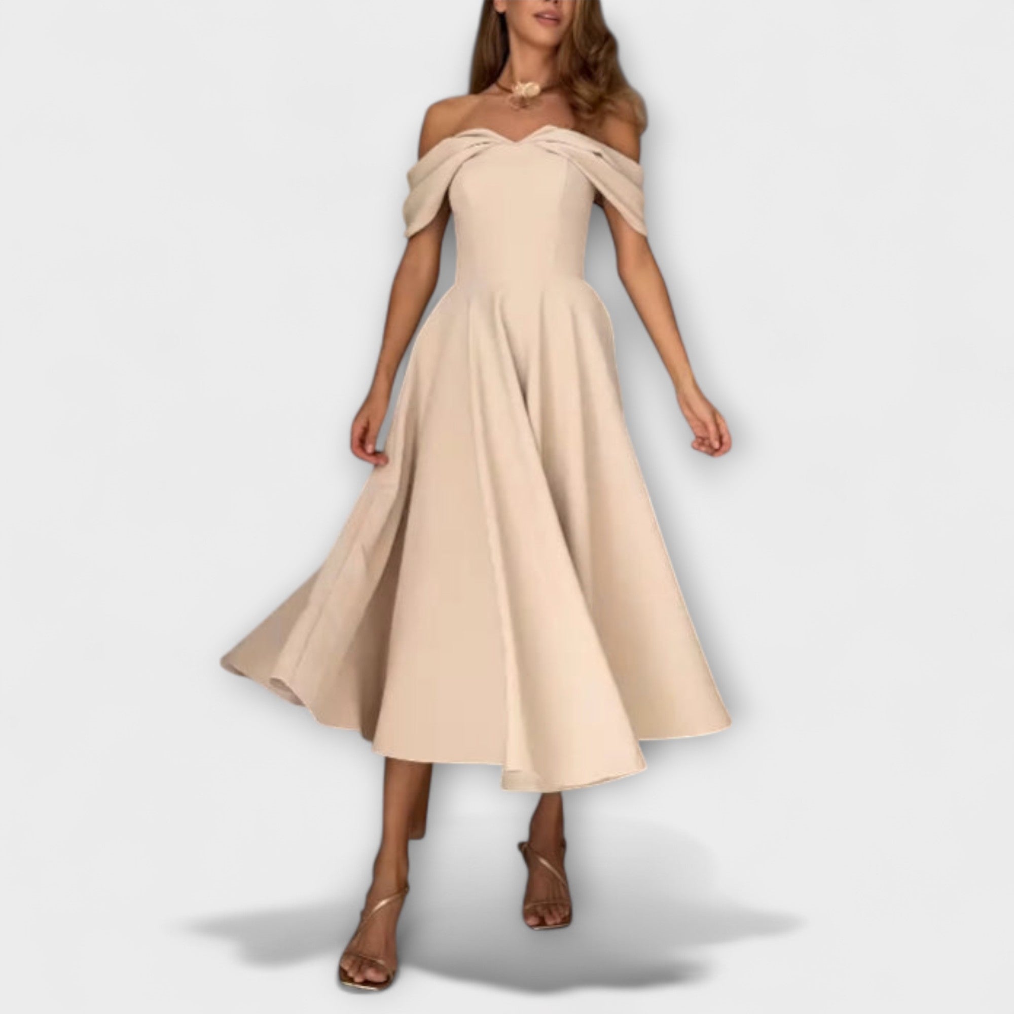 Romy - Maxi ruha elegáns, váll nélküli és drapériás