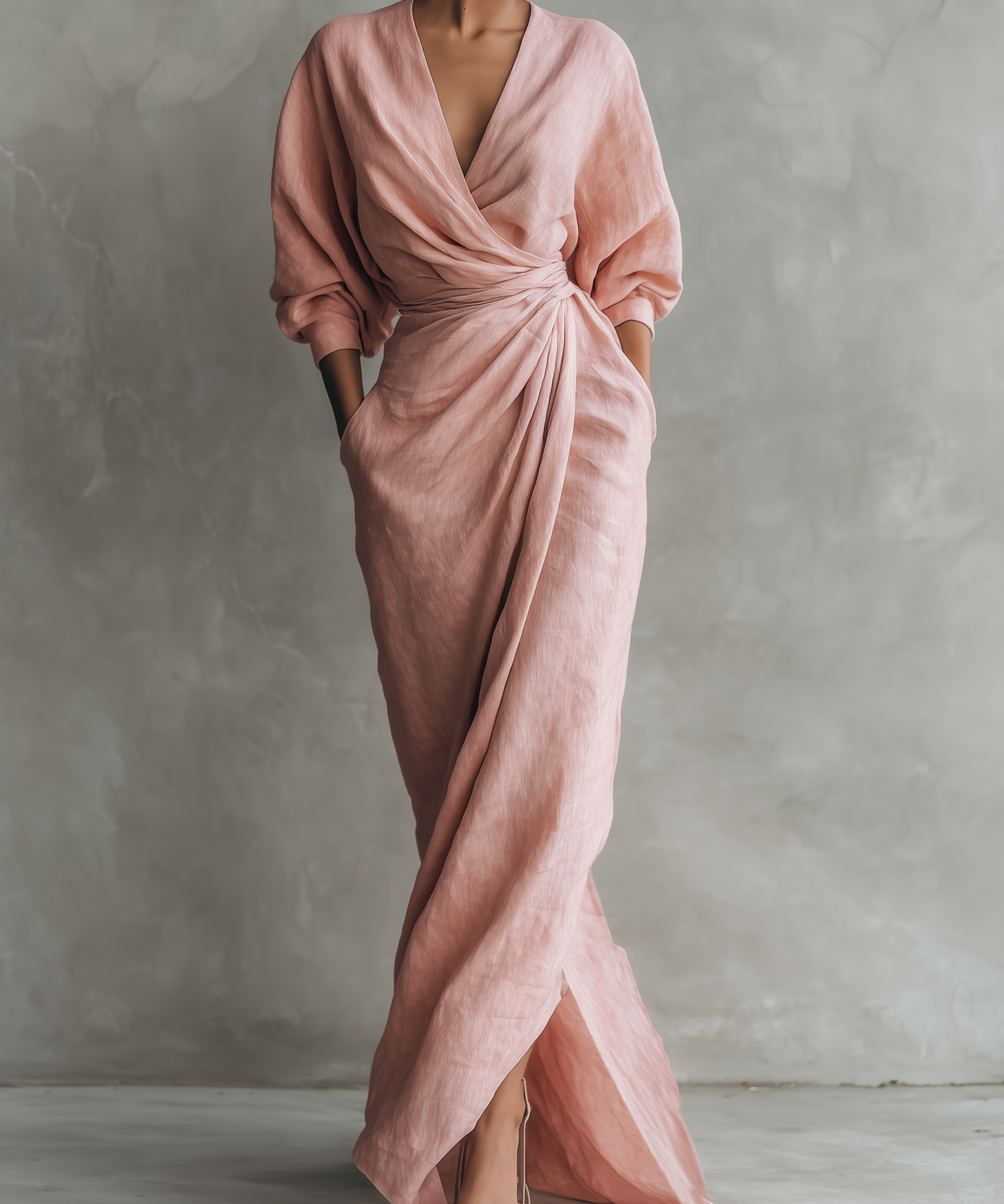 Alessia - Pink Linen Maxi Dress