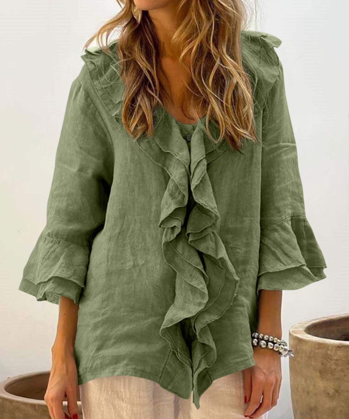 NADINE - Women Chic Bell Sleeve Ruffle Top