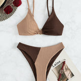 Natalie - Ribbed Two Tone High Leg Bikini