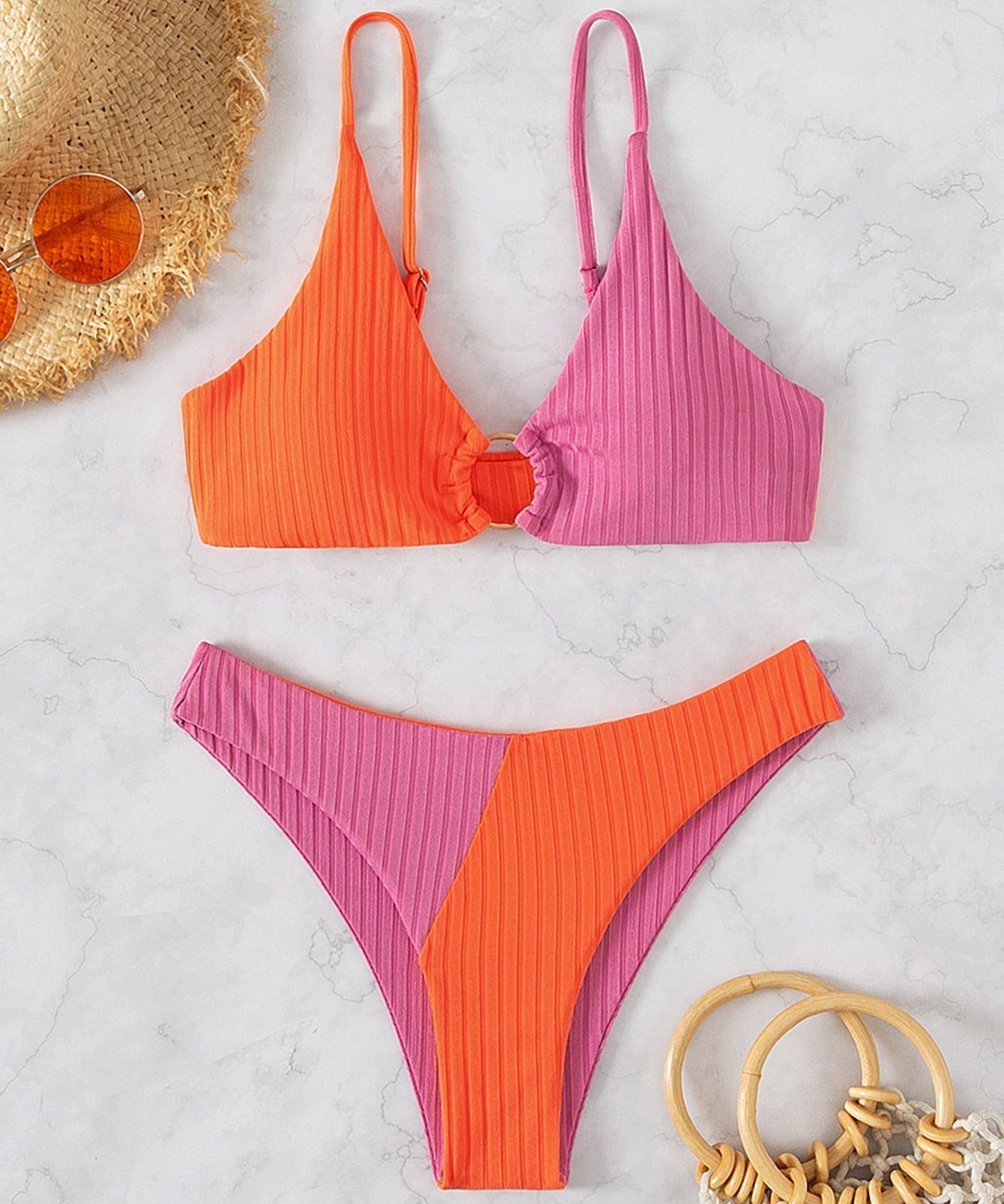 Natalie - Ribbed Two Tone High Leg Bikini