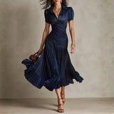 Donna - Striped Shirt Collar Midi Dress