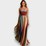 Melissa - Maxi ruha multicolor pliszé csíkokkal