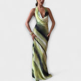 Klasszikus maxi ruha degradé és tie-dye mintával