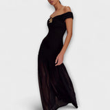 Maelie - Elegáns maxi bodycon ruha ujjatlan virágos díszítéssel
