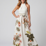 Krisztina - Draped Halter Botanikai Panel Maxi Ruha