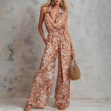 Liz - Elegant Floral Print Sleeveless Wide-Leg Jumpsuit