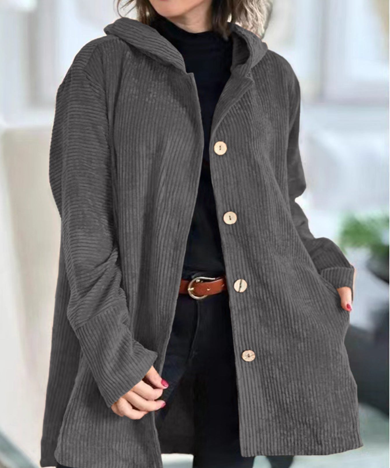 Cordia - Corduroy Hooded Cardigan