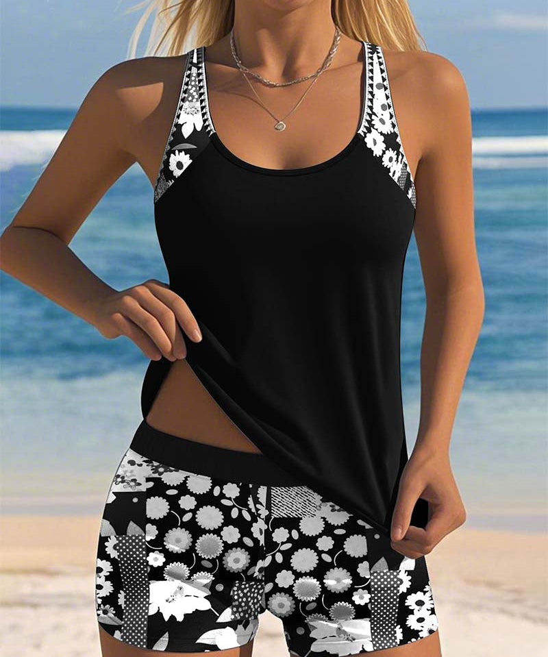 Susan - Swimsuit Tank Top with Printed Boxer Set