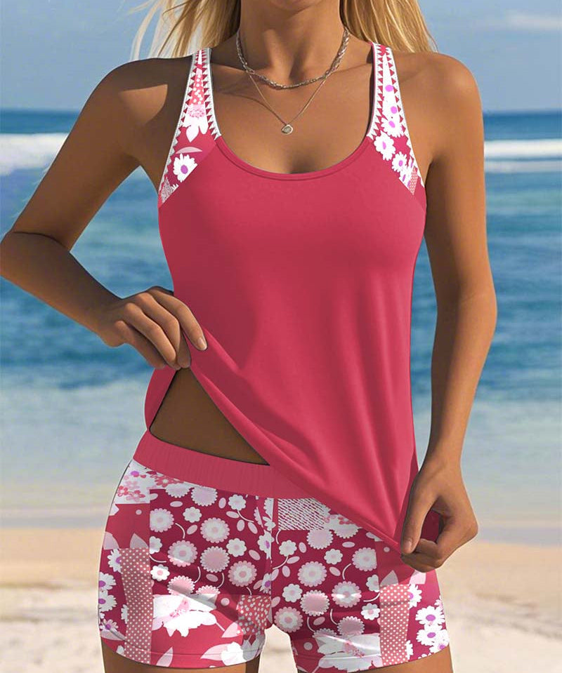 Susan - Swimsuit Tank Top with Printed Boxer Set