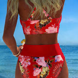 Kontraszt virágmintás bikini és hasíték