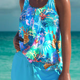 Trudy – Elegáns tankini lapos has hatással és hozzáillő rövidnadrággal