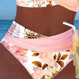 Kontraszt virágmintás bikini és hasíték