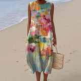 Route - Elegant Watercolor Effect Flowing Dress