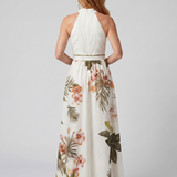 Krisztina - Draped Halter Botanikai Panel Maxi Ruha