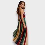 Melissa - Maxi ruha multicolor pliszé csíkokkal
