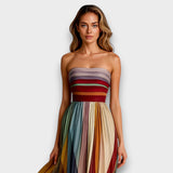 Melissa - Maxi ruha multicolor pliszé csíkokkal