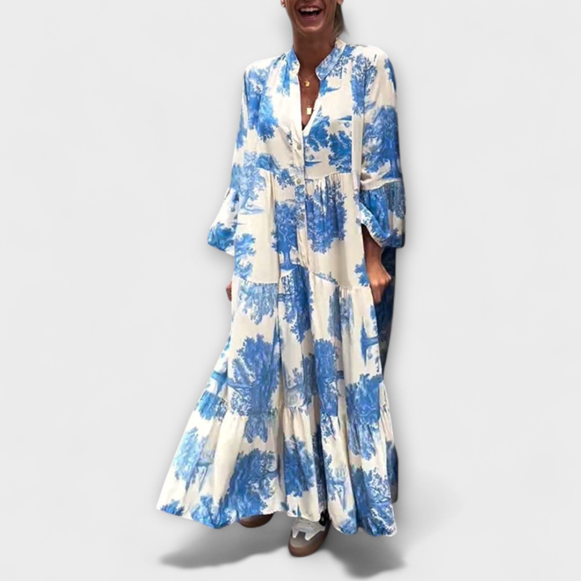 Nerina - Elegáns maxi ruha virágmintával