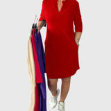 Katherine - Solid V-Neck Dress