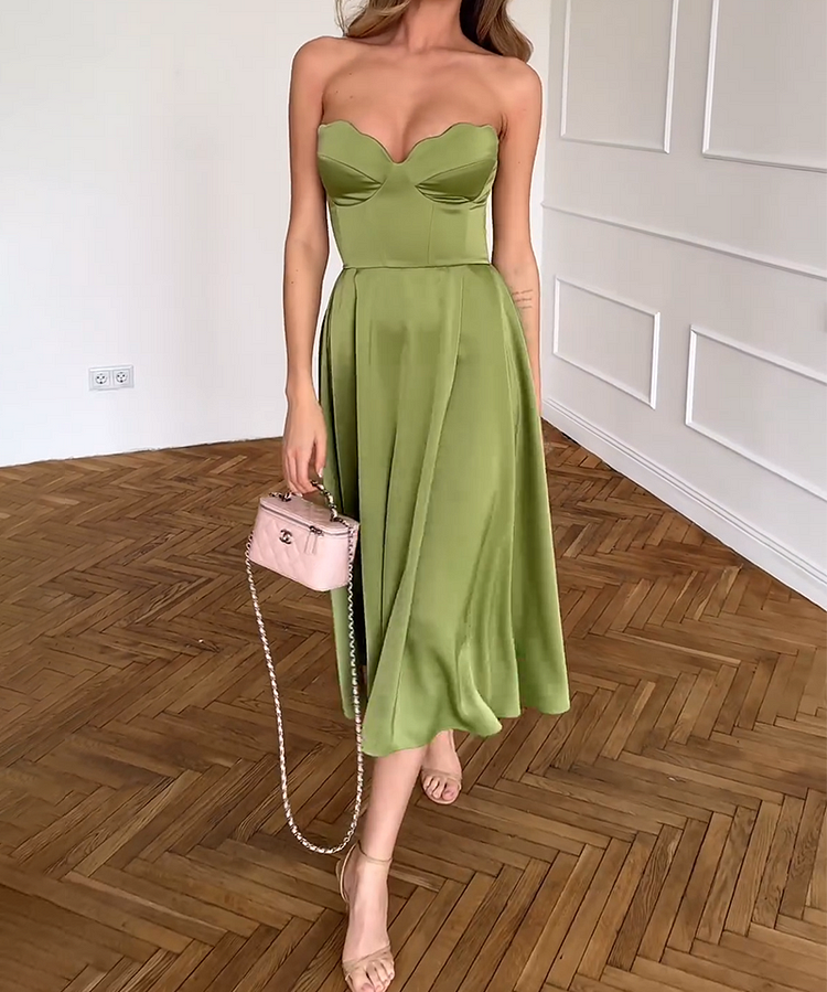 Liora | Elegáns Midi Ruha Pántok Nélkül