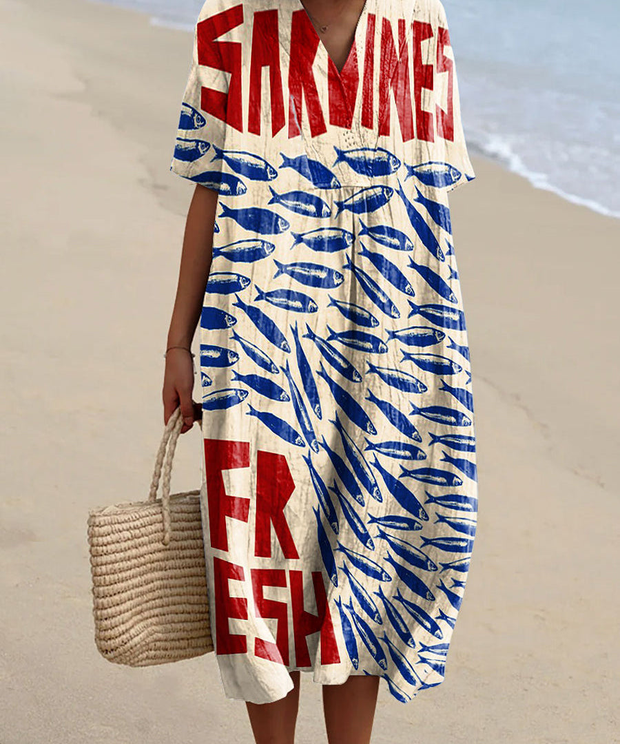 Ariana - Dress with Sardine Pattern