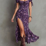 Nova - Boho Smocked Floral Puff-Sleeve Midi Dress
