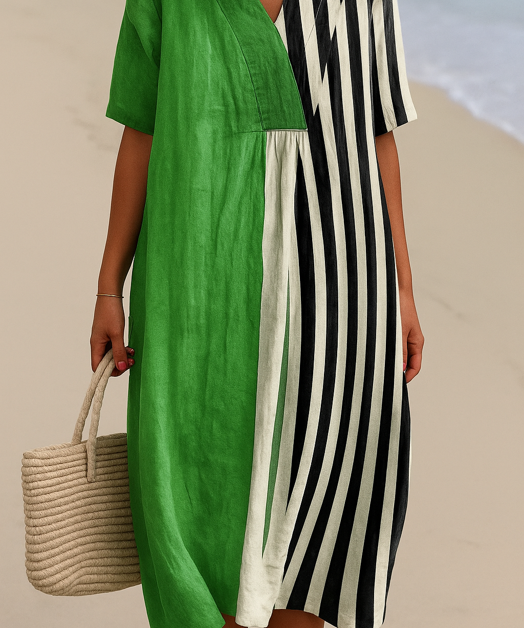 Naomi - Vibrant Green Dress with Black Stripes