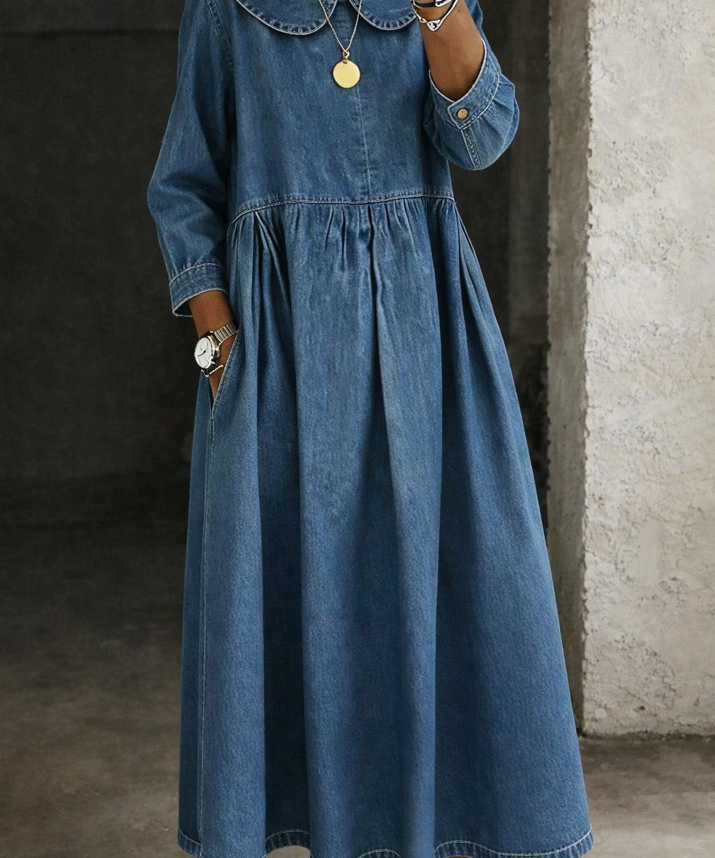 Clara - Peter Pan Collar Denim Dress