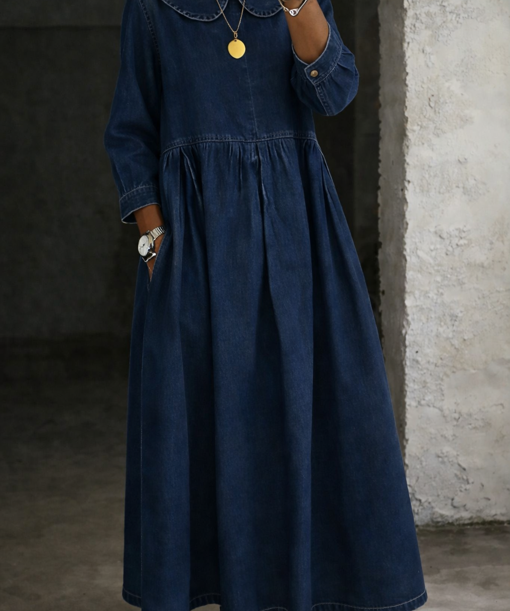 Clara - Peter Pan Collar Denim Dress