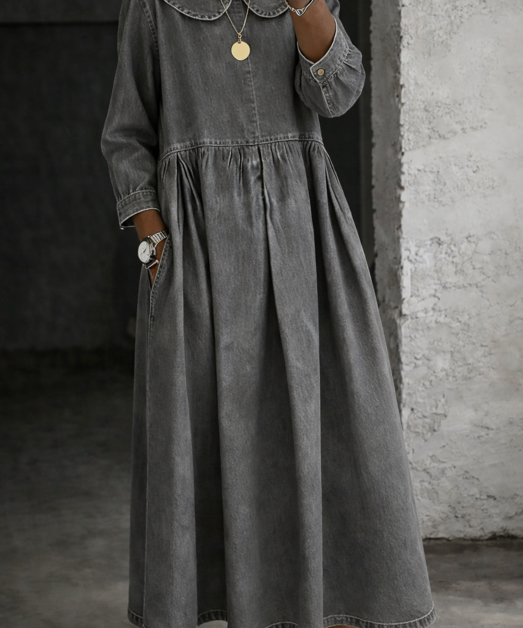 Clara - Peter Pan Collar Denim Dress
