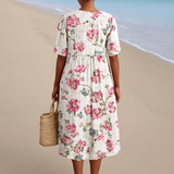 Sylvia - Vintage Floral Linen Style Dress