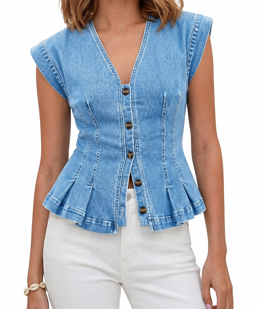 Viera - V-Neck Denim Top