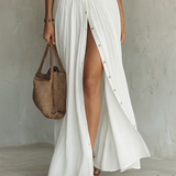OLIVIA | Vestido Maxi Largo para Mujer con Cuello de Solapa Notch y Mangas Largas en Lino