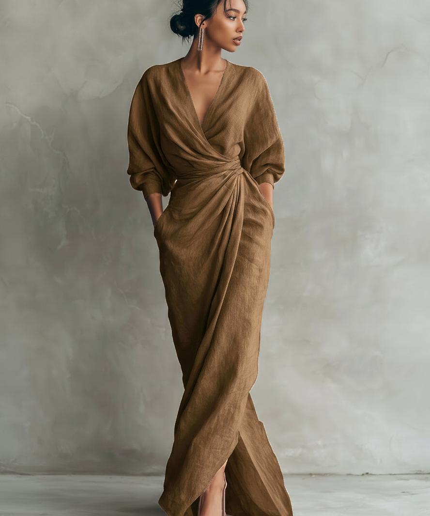 Alessia - Pink Linen Maxi Dress