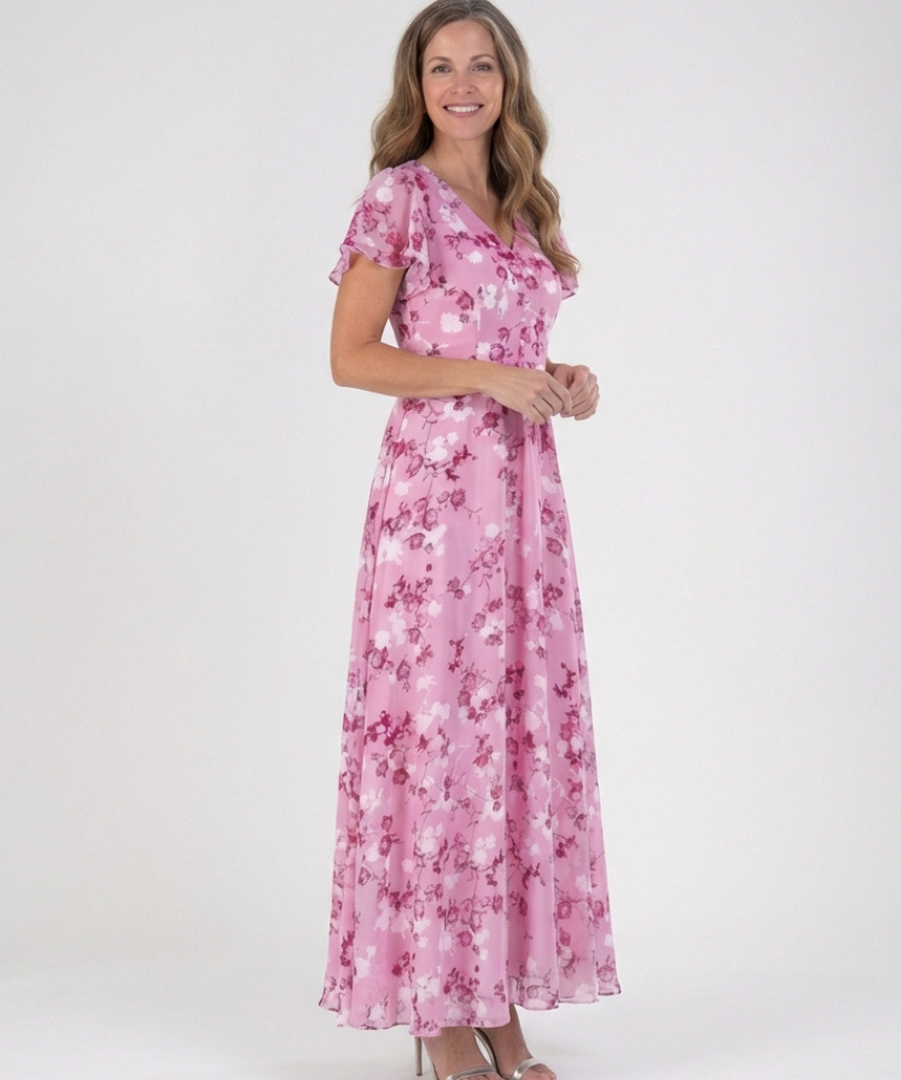 Ismeria | Virágmintás Chiffon Maxi Ruha