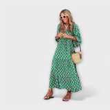 Elegáns geometrikus maxi ruha