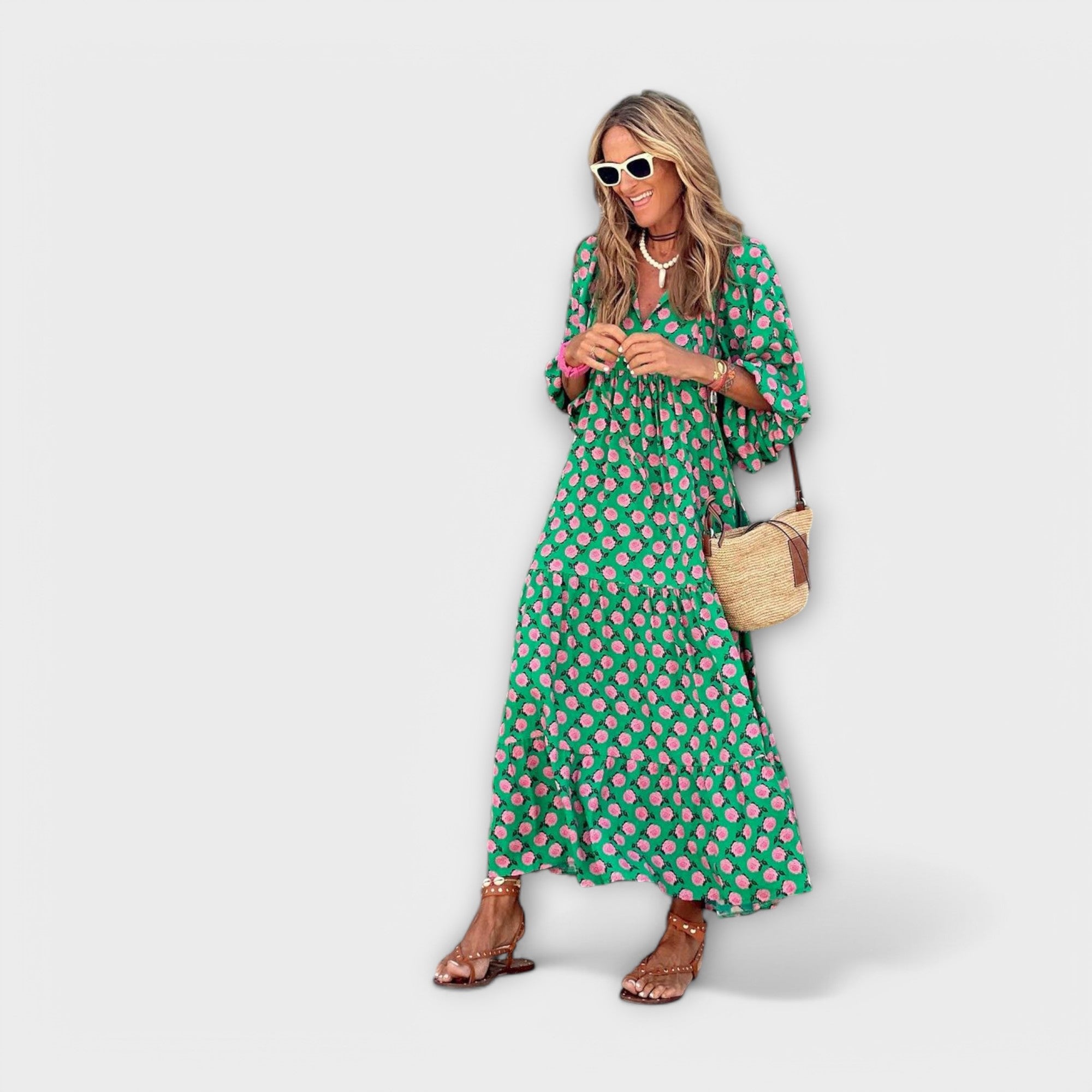 Elegáns geometrikus maxi ruha