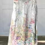 Women's Vintage Botanical Floral Linen Elastic waistband Pocket Skirt