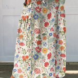 Women's  Floral  Print  Linen Elastic waistband Pocket Skirt