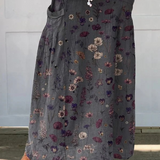 Women's  Flower Art  Print   Linen Pocket Skirt