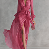 Beatrice | Elegáns Chiffon V-nyakú Kötős Derékú Hosszú Ruha