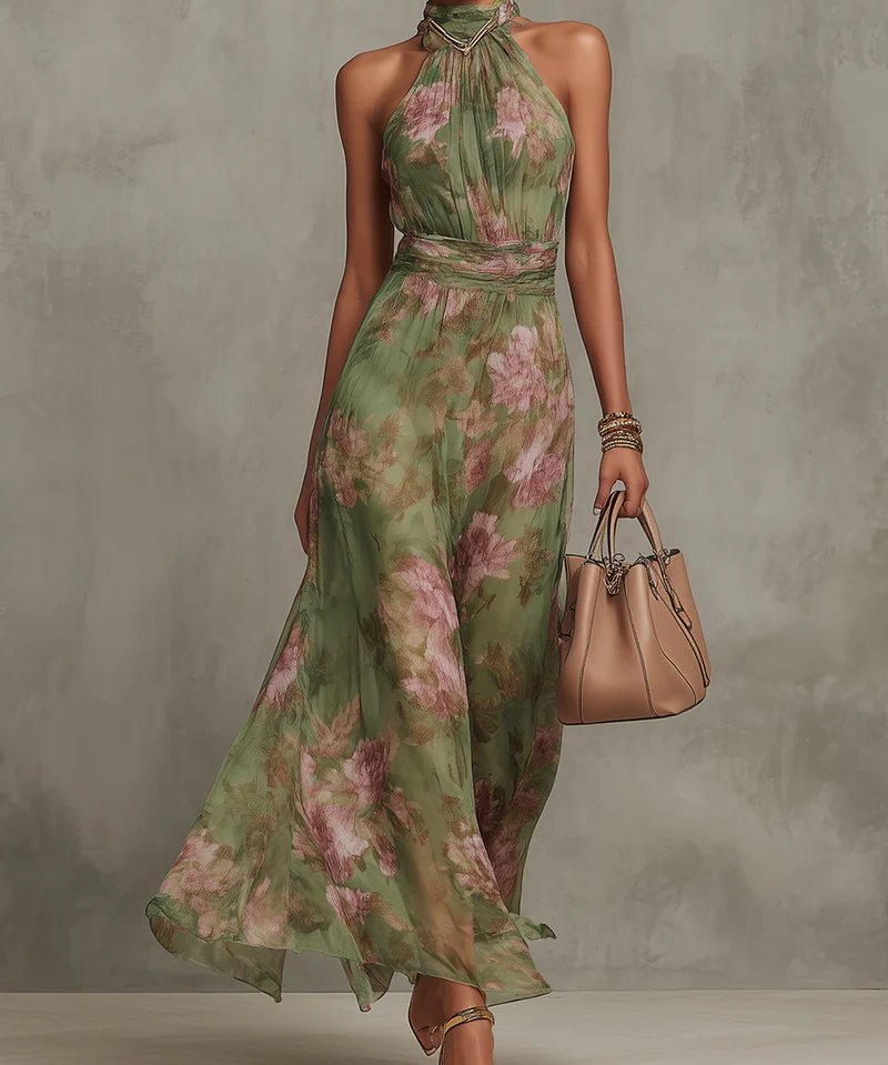 Livia | Elegáns Virágmintás Maxi Halter Ruha