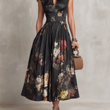 Sarah - Floral Keyhole Pleated Midi Dress
