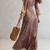 Ash - Paisley Print V-neck Gathered Chiffon Maxi Dress