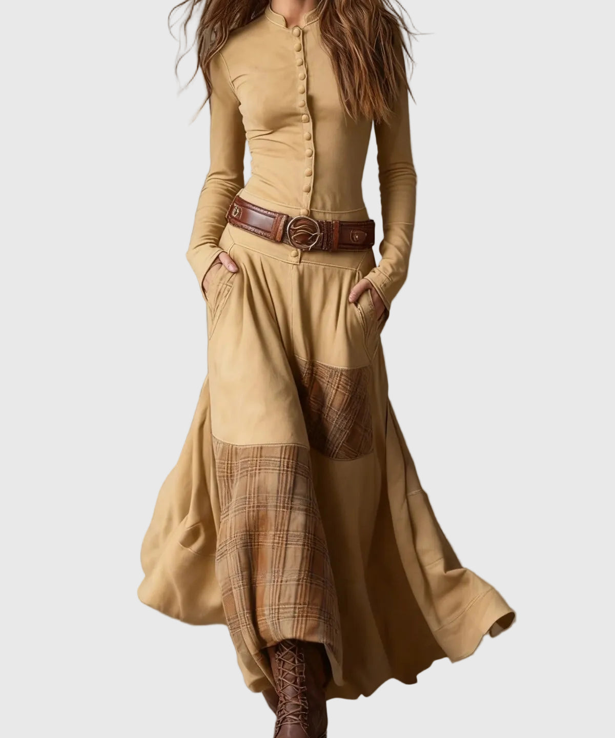 Isabelle - Velúr maxi ruha övvel