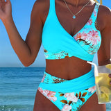 Kontraszt virágmintás bikini és hasíték