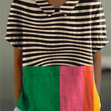 Eva - Bold Striped Blouse with Color Block