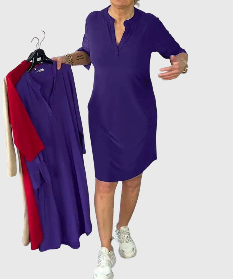 Katherine - Solid V-Neck Dress