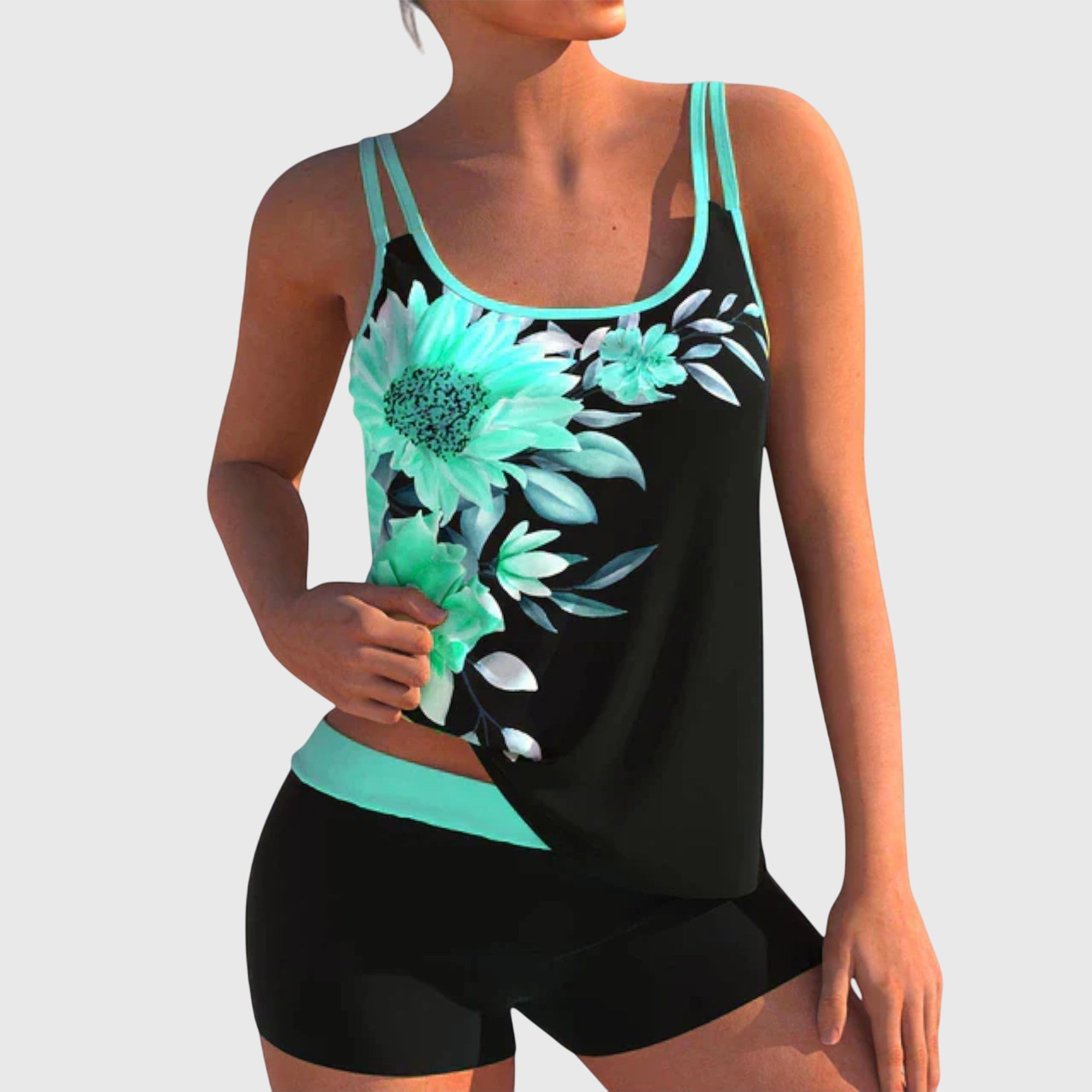 Flor – Virágmintás tankini rövidnadrággal, lapos has hatással