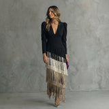 Gabrielle - Long Fringe Dress with V-Neck